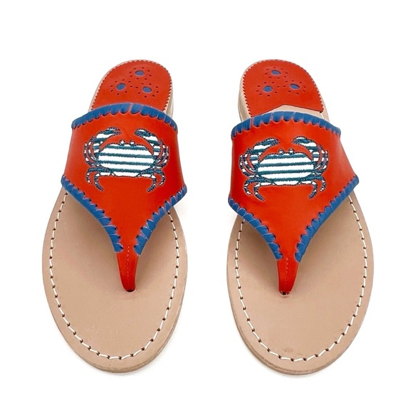 Jack Rogers Crab Embroidered Sandals Striped Crab Size 8 - Picture 7 of 8